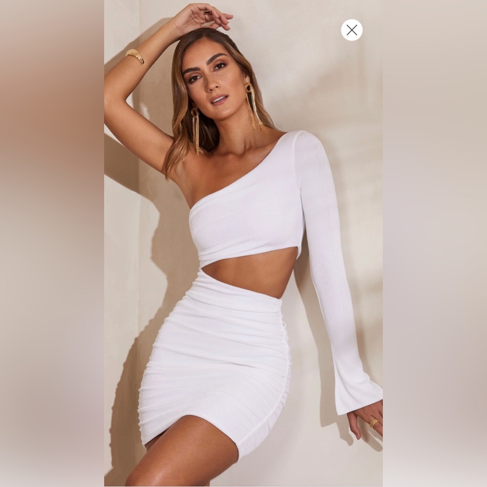 Oh Polly One Shoulder Flare Sleeve Mini Dress